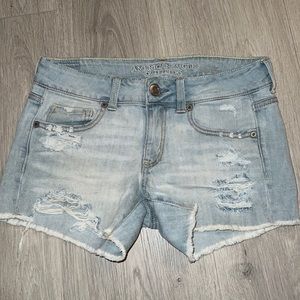 American Eagle light wash distressed jean shorts
